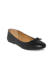 People Women Black Textured Ballerinas with Bows Flats