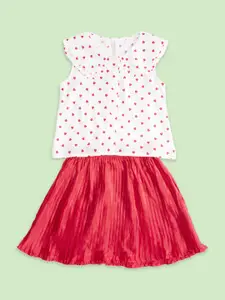 Pantaloons Junior Girls Red & White Printed Top with Skirt