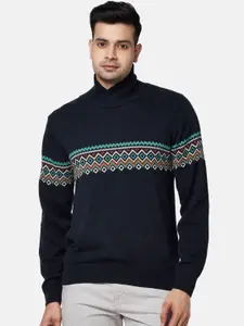 BYFORD by Pantaloons Men Navy Blue Printed Cotton Pullover
