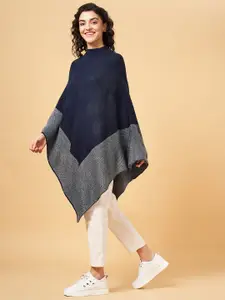 Honey by Pantaloons Women Navy Blue & Grey Longline Poncho
