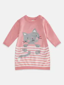 Pantaloons Baby Girls Peach-Coloured & Grey Printed Pullover