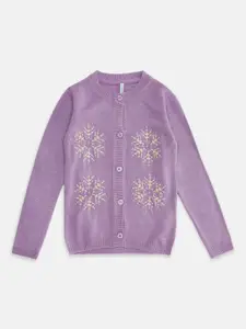 Pantaloons Junior Girls Purple & Off White Pullover with Embroidered Detail