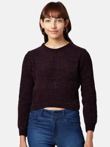 People Women Purple Ribbed Cotton Pullover