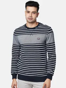 BYFORD by Pantaloons Men Navy Blue & White Striped Cotton Sweatshirt