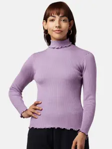 Honey by Pantaloons Lavender Solid Fitted Long Sleeves Top
