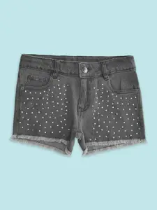 Pantaloons Junior Girls Grey Printed Denim Shorts