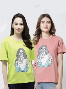 The Dry State Women Pack Of 2 Printed Oversized Cotton T-shirt