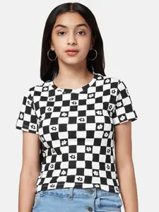 Coolsters by Pantaloons Girls Black & White Checked Monochrome T-shirt