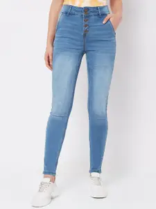 Vero Moda Women Blue Skinny Fit High-Rise Low Distress Heavy Fade Stretchable Jeans