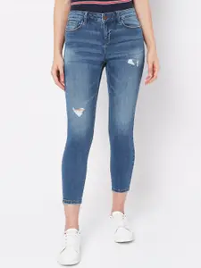 Vero Moda Women Blue Skinny Fit Low Distress Light Fade Stretchable Jeans