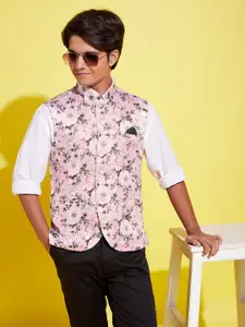 VASTRAMAY Boys Pink Printed Woven Nehru Jacket