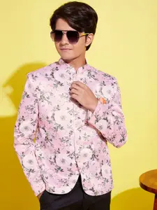 VASTRAMAY Teen Boys Pink Floral Printed Jodhpuri Blazer