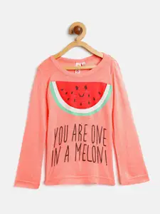 Kids On Board Girls Peach-Coloured & Red Print Top
