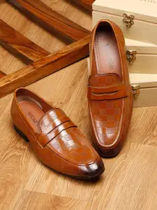 MUTAQINOTI Men Tan Textured Patent  Formal Shoes