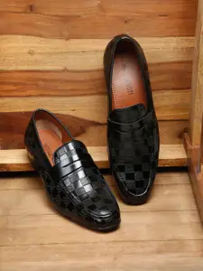 MUTAQINOTI Men Black Textured Formal Slip-On Shoes