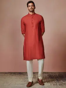 Manyavar Men Rust Woven Design Thread Work Straight Fit Kurta
