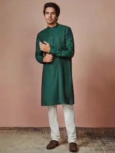Manyavar Men Green Linen Kurta with Churidar