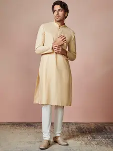 Manyavar Men Beige Pure Cotton Kurta with Pyjamas