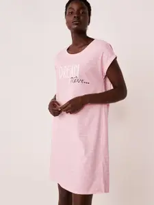 La Vie en Rose Women Pink Printed Cotton Nightdress