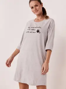 La Vie en Rose Women Grey Printed Cotton Nightdress