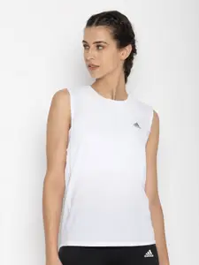 ADIDAS Women White Brand Logo Printed Monochrome T-shirt