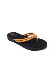 Picktoes Women Yellow Solid Synthetic T-Strap Flats