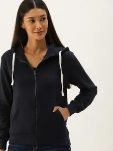 Campus Sutra Women Navy Blue Hooded Sweatshirt