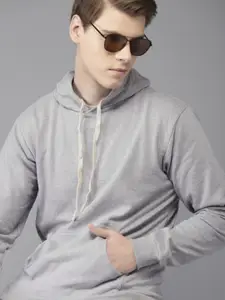 Campus Sutra Men Grey Hooded Sweatshirt