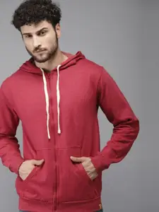 Campus Sutra Men Maroon Hooded Sweatshirt