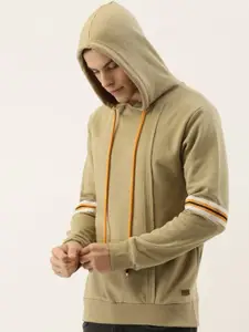 Campus Sutra Men Beige Hooded Casual Sweatshirt