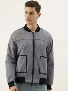 Campus Sutra Men Grey & Black Windcheater Bomber Jacket