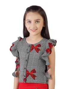 Tiny Girl Red & Grey Checked Round Neck Top