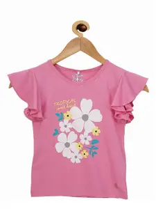 Tiny Girl Pink Floral Printed Round Neck Top