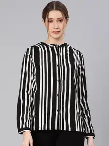 Oxolloxo Women Black Classic Striped Casual Shirt