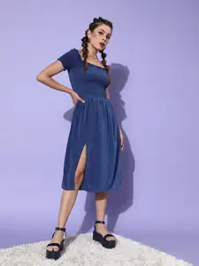 DODO & MOA Blue Solid Crepe Dress