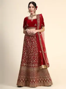 Phenav Maroon & Gold-Toned Embroidered Thread Work Ready to Wear Lehenga & Blouse With Dupatta
