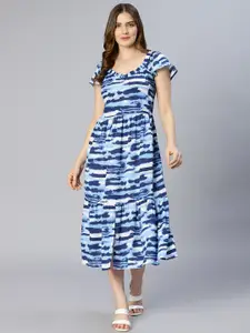 Oxolloxo Blue Tie and Dye Dyed Satin Midi Dress