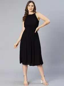 Oxolloxo Black Satin A-Line Midi Dress