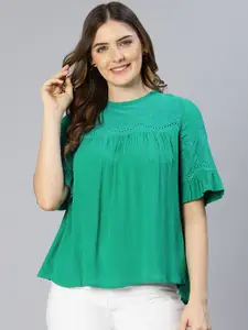 Oxolloxo Women Green Embroidered Empire Top