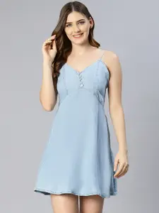 Oxolloxo Women Blue Solid Shoulder Straps Cotton Dress