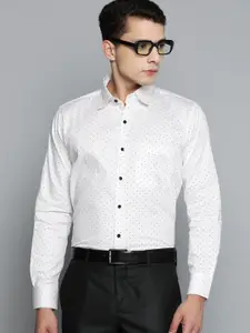 DENNISON Men White Smart Polka Dots Printed Formal Shirt