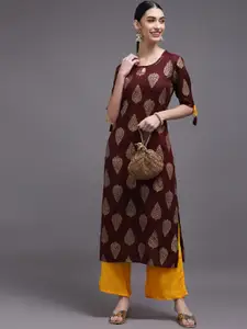 KALINI Women Maroon & Yellow Ethnic Motifs Printed Kurta