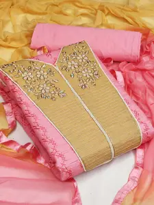 KALINI Pink & Mustard Embroidered Unstitched Dress Material