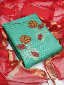 KALINI Blue & Maroon Embroidered Unstitched Dress Material