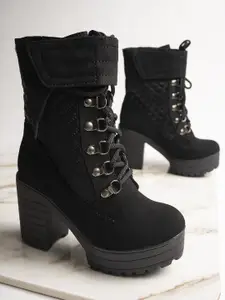 Shoetopia Women Black Solid High-Top Boots