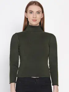 FABNEST Women Olive Green Pullover