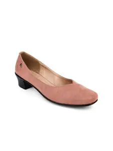 ELLE Peach-Coloured Solid  Block Pumps