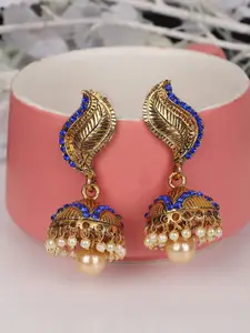 ANIKAS CREATION Women Blue Gold-Plated Dome Shaped Jhumkas Earrings