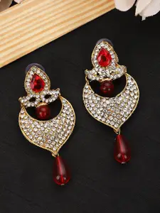 ANIKAS CREATION Women Red & White Gold-Plated Circular Chandbalis Earrings