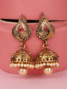 ANIKAS CREATION Women Red Gold-Plated Dome Shaped Jhumkas Earrings